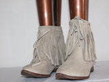 JANET & JANET  Boots Tout cuir beige à Franges T 36 TBE