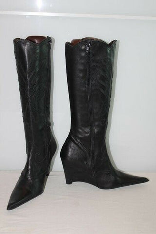 Bottes Tout  Cuir noir et Broderie Incrustée  Talons Originaux T 37 TTBE