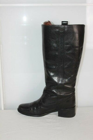 VINTAGE Bottes Cavalières Larges Tout  Cuir Noir T 6 (T 39 ) BE