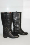 VINTAGE Bottes Cavalières Larges Tout  Cuir Noir T 6 (T 39 ) BE