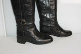 VINTAGE Bottes Cavalières Larges Tout  Cuir Noir T 6 (T 39 ) BE