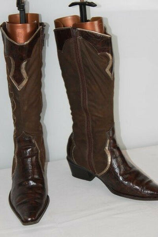 Bottes GINO VENTURI Cuir Marron  et Textile T 37 BE