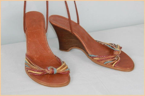 Escarpins ZARA Cuir marron Talons compensés T 37 TBE
