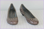 Escarpins LANCASTER Paris Cuir Taupe Clouté T 37 Etat Neuf