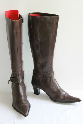 Bottes Pointues ROSA LIPTY Cuir Marron Foncé T 38 BE