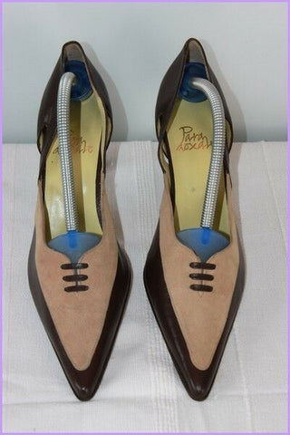 Escarpins Pointus  PARA DOXALE Tout Cuir et Daim Marron Bicolore T 38.5 TTBE