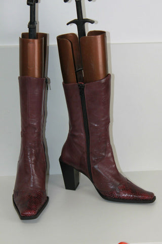 VINTAGE Mi Bottes REGINA Tout Cuir Violet Talons Carrés T 36 TBE