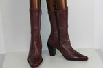 VINTAGE Mi Bottes REGINA Tout Cuir Violet Talons Carrés T 36 TBE