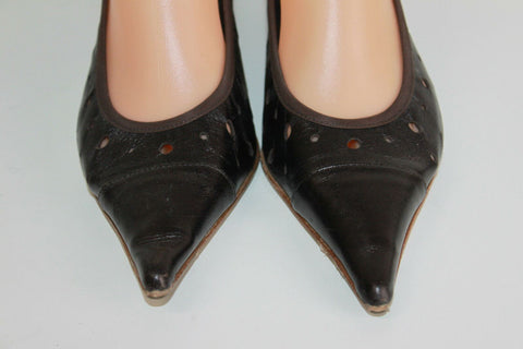 Escarpins Ouverts ELIZABETH STUART Tout Cuir Ajouré Souple Marron T 37.5 BE