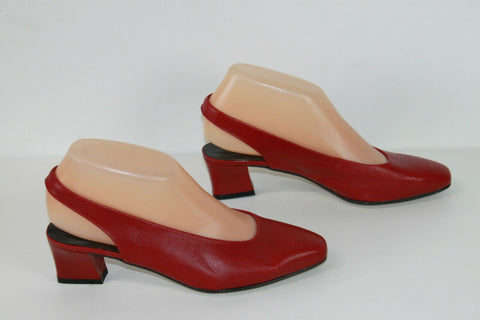 Escarpins Ouverts PAUL DE LA GRANGE Cuir Rouge T 37 TBE
