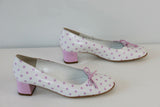 Escarpins ANNE LAURENCY Cuir Blanc à Pois Rose T 36.5 ETAT NEUF