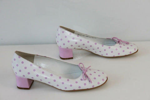 Escarpins ANNE LAURENCY Cuir Blanc à Pois Rose T 36.5 ETAT NEUF