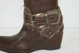 APEPAZZA Bottes Compensées Cuir Marron Textile Kaki T 37 TBE