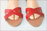 LA REDOUTE Sandales Cuir Marron Lanières Rouges T 39 TBE