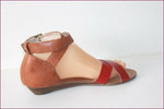 LA REDOUTE Sandales Cuir Marron Lanières Rouges T 39 TBE