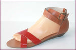 LA REDOUTE Sandales Cuir Marron Lanières Rouges T 39 TBE