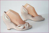 MALOLES Escarpins Tout Cuir Rose Perlé Talons Compensés T 40 TBE