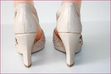 MALOLES Escarpins Tout Cuir Rose Perlé Talons Compensés T 40 TBE