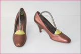 MADELEINE Escarpins Cuir Bronze Cuivré Bouts Ronds Luxe T 38 BE