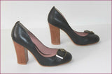 ANDRE Escarpins Cuir Noir Bouts Ronds Hauts Talons T 35 TTBE