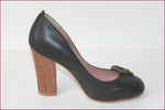 ANDRE Escarpins Cuir Noir Bouts Ronds Hauts Talons T 35 TTBE