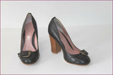 ANDRE Escarpins Cuir Noir Bouts Ronds Hauts Talons T 35 TTBE