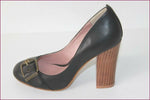 ANDRE Escarpins Cuir Noir Bouts Ronds Hauts Talons T 35 TTBE