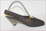 VINTAGE Escarpins FAIRE LADY Tout Cuir Tressé Marine et Bronze Cuivré T 35 TBE