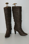 MINELLI Bottes Pointues Cuir Plissé Marron T 37 TBE
