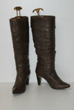 MINELLI Bottes Pointues Cuir Plissé Marron T 37 TBE
