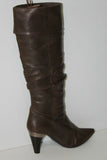 MINELLI Bottes Pointues Cuir Plissé Marron T 37 TBE