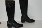 Bottes Cuir Fripé Souple Noir Talons Motifs Cloutés Métal T 37 TBE