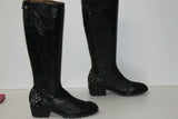 Bottes Cuir Fripé Souple Noir Talons Motifs Cloutés Métal T 37 TBE