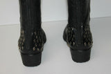 Bottes Cuir Fripé Souple Noir Talons Motifs Cloutés Métal T 37 TBE