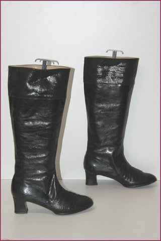 Bottes Vintages Tout Cuir Noir Mollets Forts T 38.5 TBE