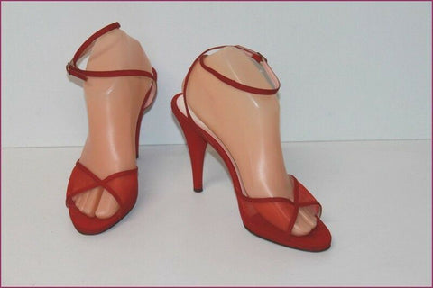 ESTATE Elle Moda Escarpins Toile et Cuir Rouge Hauts Talons T 39 TBE