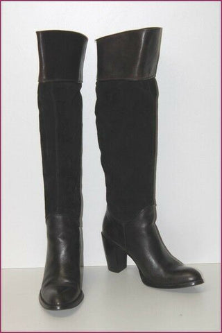 HEYRAUD Bottes Genoux Cuir et Daim Noir T 41 TBE