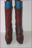 AMBER ROSE Mi Bottes Tout Cuir Rouge Foncé Reptile T 37 TBE
