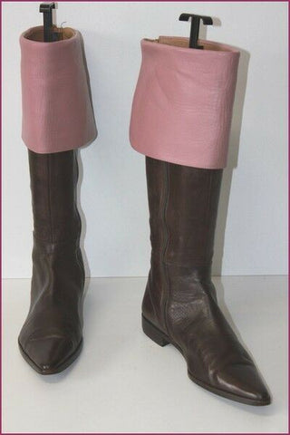 MANFIELD Bottes Genoux Pointues Tout Cuir Marron et Rose T 40 TBE