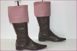 MANFIELD Bottes Genoux Pointues Tout Cuir Marron et Rose T 40 TBE