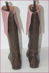 MANFIELD Bottes Genoux Pointues Tout Cuir Marron et Rose T 40 TBE
