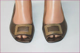 HEYRAUD Escarpins Ouverts Tout Cuir Bronze t 37 TTBE