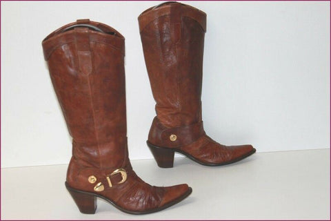 HEYRAUD Bottes Cavalières à talons Cuir Marron T 37 TBE