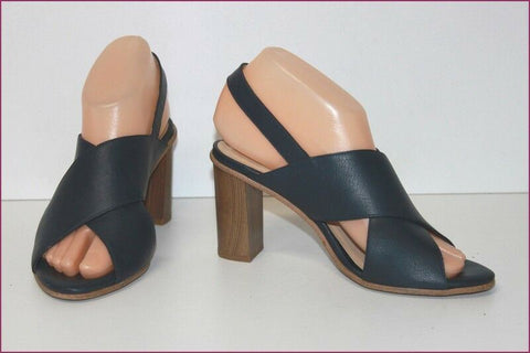 ERAM Escarpins Ouverts Cuir Bleu Marine T 37 TBE
