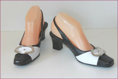 GENEVIEVE DE FONTENAY Escarpins Cuir Noir et Blanc T 37 TBE