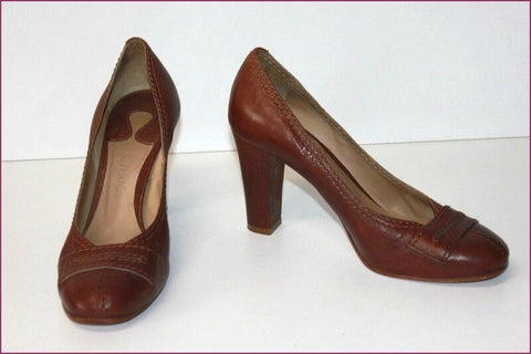 CHLOE Escarpins Tout Cuir Marron Hauts Talons T 37.5 TBE