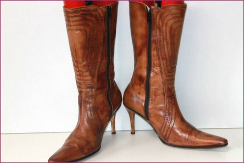 VELEZ Shoes Mi Bottes Pointues Tout Cuir Marron Nuancé T 37 BE