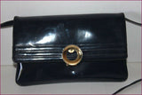 Petit Sac Pochette Vintage Simili Cuir Verni  Bleu Marine TBE