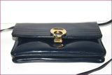 Petit Sac Pochette Vintage Simili Cuir Verni  Bleu Marine TBE