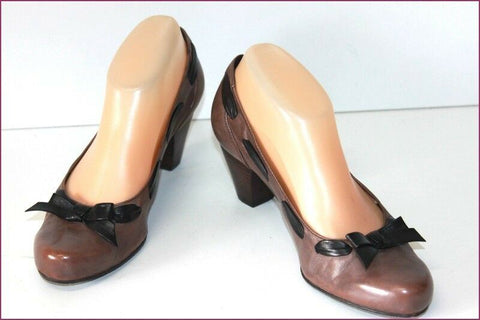 HEYRAUD Escarpins Cuir Bicolore Marron TAupe et Noir T 38 TTBE